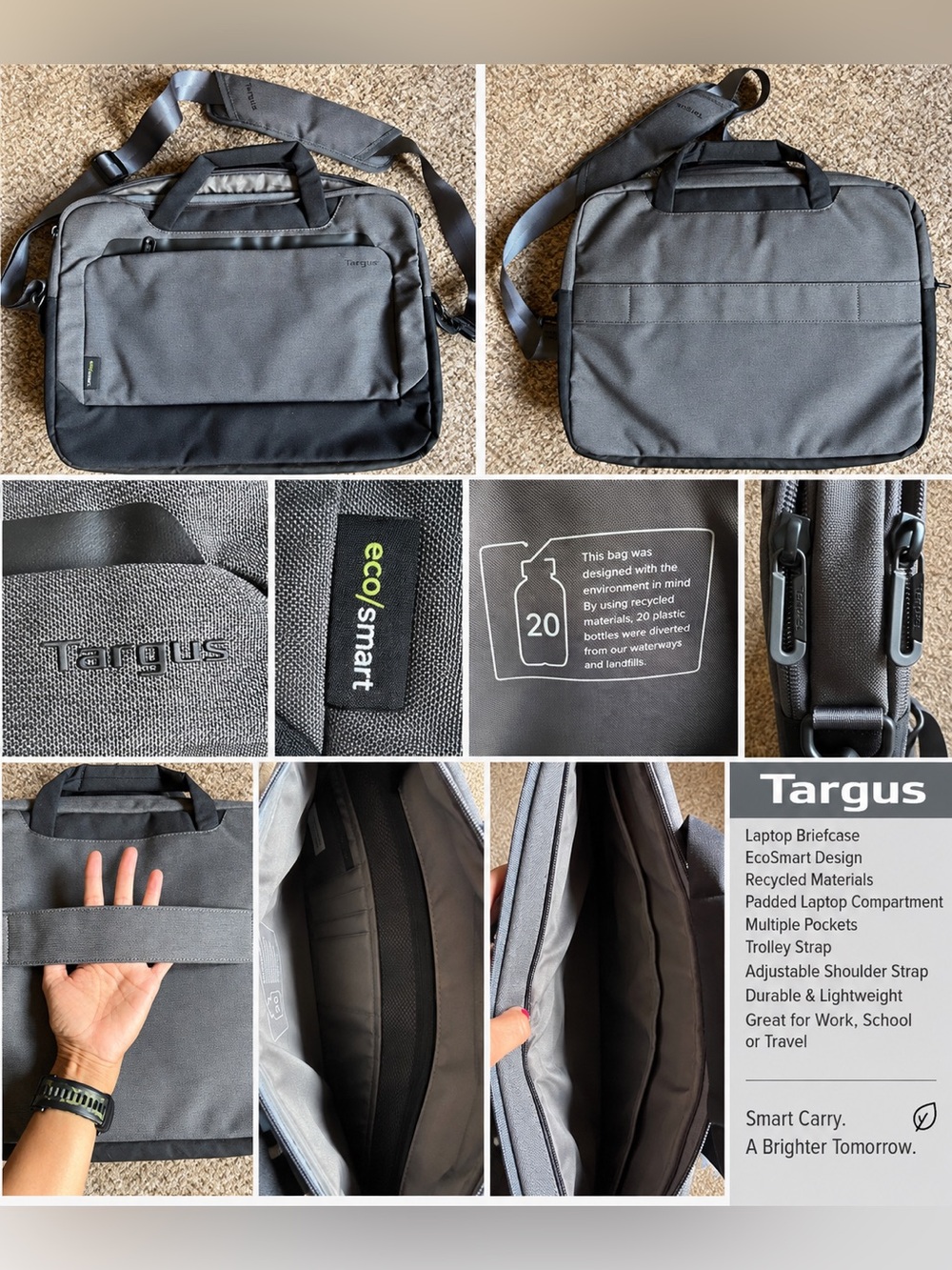 Targus Gray and Black EcoSmart Laptop Briefcase